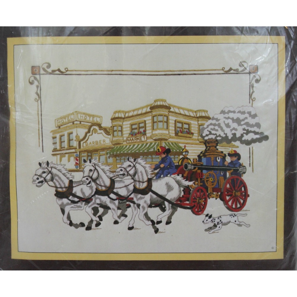 NEW Sunset Stitchery Cross Stitch Kit Country Vintage Fire Truck Engine Co #1